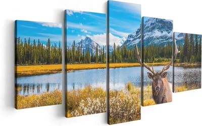 Artaza Canvas Schilderij Vijfluik Hert In De Bergen Bij Een Meer - 100x50 - Foto Op Canvas - Canvas Print