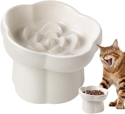 Katten Slow Feeder - Anti-schrokbak Kom - Gezond Eten - Interactieve Puzzel - 155 x 11 cm - Crèmekleurig