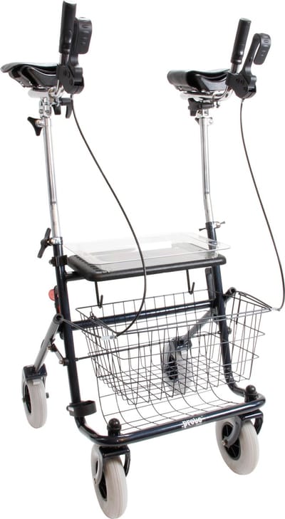 Rollator 43 cm zitbreedte - Premis Provo - Tot 120 kg - In hoogte verstelbaar - Voorzien van Onderarmschalen - Metallic Zwart