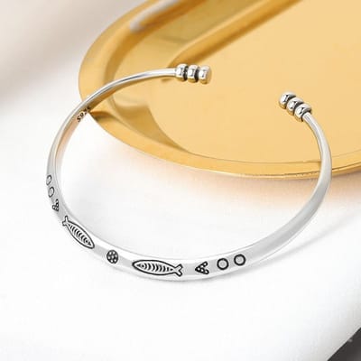 Bohemia Simple 925 Sterling Zilveren Vintage Visbedelarmband & Bangle voor Dames en Heren, Modieuze Elegante Sieraden sl100 beige