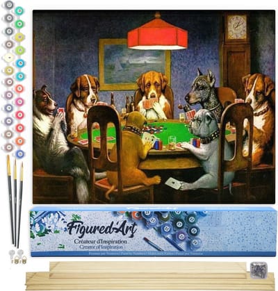 Figured'Art Schilderen op Nummer Volwassenen canvas Honden die poker spelen - Handwerk acrylverf Kit DIY Compleet - 40x50cm met DIY houten lijst