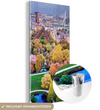 MuchoWow® Glasschilderij 20x40 cm - Schilderij acrylglas - Rotterdam - Nederland - Boom - Foto op glas - Schilderijen
