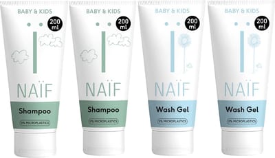 Naïf - Wasgel & Shampoo - Voordeelset - Baby & Kids - Mild Reinigend - Zacht Voor Huid En Haar - 4x200ml