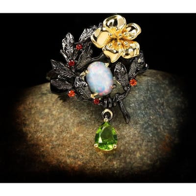 High-end luxe plant bloem parel zirkonia ring vrouwelijk natuurlijke zeesteen eivorm maansteen Italiaans ambacht sieraden cadeau 8 black
