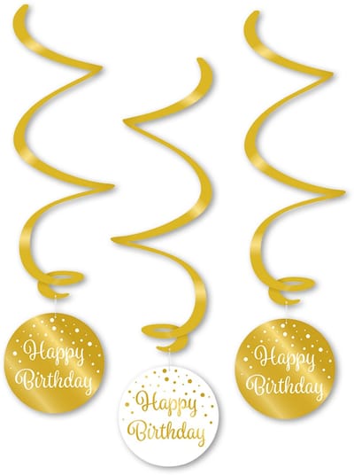 Q2P - Happy Birthday Versiering - Slingers - Verjaardag Versiering - Decoratie - Wit & Goud - Hangdeco - 3 Stuks