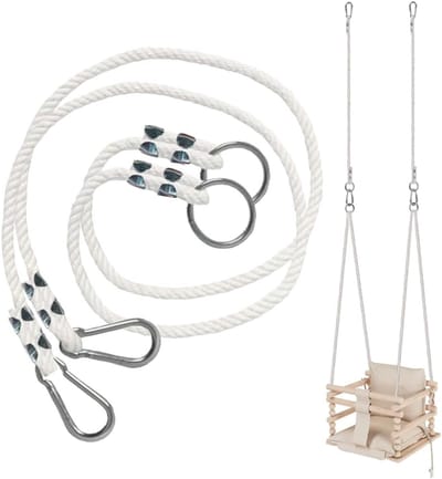Famanu – Schommel touwverlengset met metalen karabijnhaken, natuurlijk ecologisch touw, draagkracht