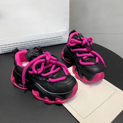 Leren Papa Schoenen Muffin Dikke Zool Verhogend Kleine Damesschoenen Lente Nieuwe Veelzijdige Casual Sportschoenen 37 pink