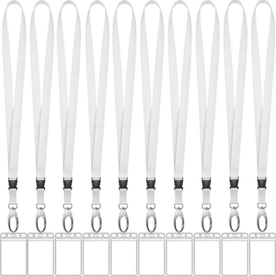 10 Stuks Afneembare Lanyards Sleutelhangers met 10 Badgehouders - Nekkoords Wit - Keycord Pashouder - Kaarthouder met Keykoord - Badge Houder voor Kaart/Sleutels - Telefoon/GSM Koord - Sleutelkoord - Universeel ID Pashouder - Telefoonkoord
