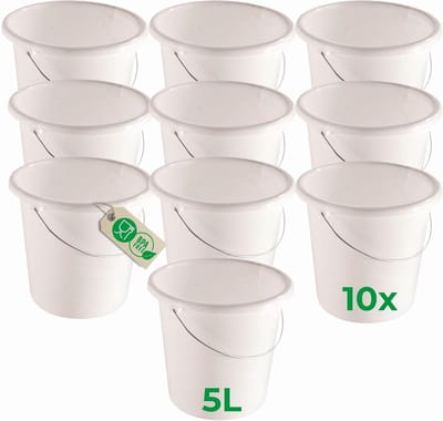 Novaliv 10 stuks emmer 5L wit met maatverdeling - schoonmaak emmer 5 liter? 22,5 cm Praktische alleskunner met schaalverdeling voor huishouden & tuin ideaal als huishoudemmer, wateremmer, dweilemmer, emmer
