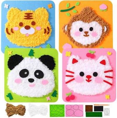borduurpoppenset, 4 stuks naaiset voor kinderen, dierenvormen, vilt, naaien vanaf 3 jaar, beginnersvriendelijk pluche speelgoed, vilten bosdieren, knutselset, naaiset voor kinderen