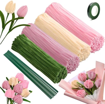 Chenille Pijpenragers 240 Stuks voor Creatieve Projecten - Tulpenboeket, Bending Plush, DIY Decoraties in 4 Kleuren