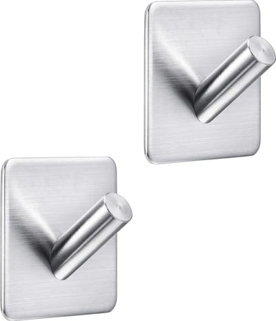 Handdoekhaakjes zelfklevend - Zilver RVS - Haakjes badkamer & keuken - Design wandhaakjes Plakkend - 2 stuks