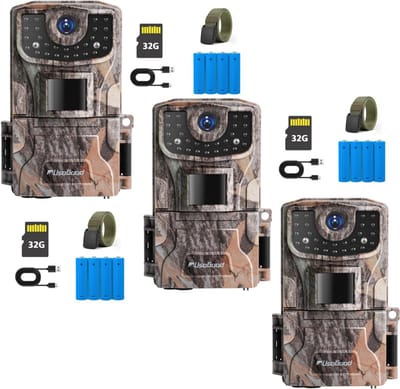 Usogood Wildcamera 36MP met Nachtzicht - Incl. 32GB TF-kaart – Wildcamera voor Buiten / Wildlife Camera - Waterdicht - 3Stuks