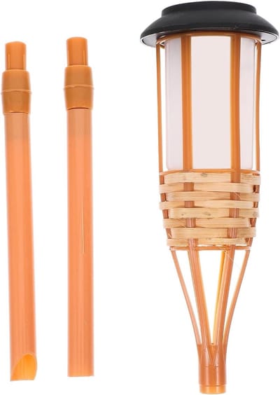 Bamboe Buitenfakkel - Tuinlamp Solar - Decoratieve Verlichting - Warm Vlam Effect - 65 cm Hoog - Khaki