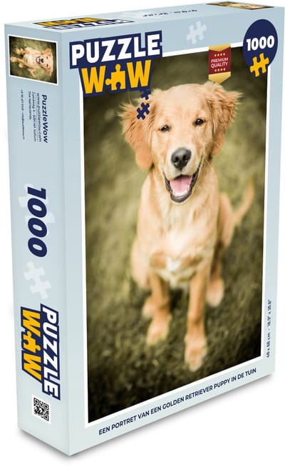 Puzzel Een portret van een Golden Retriever puppy in de tuin - Legpuzzel - Puzzel 1000 stukjes volwassenen