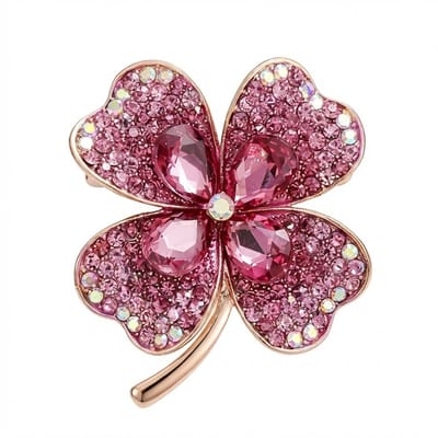 Roze klaverbroche met strass – elegante luxe rhinestone broche voor dames – stijlvolle corsage voor jas, vest en cardigan