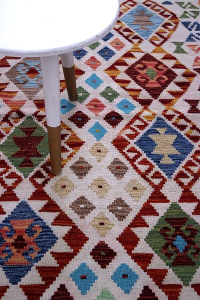 Kleurrijk Tapijt Laagpolig Handgeweven Wollen Vloerkleed - Koho Afghan Kelim 158x100 - 158x100cm- Modern - Woonkamer - Salon - Slaapkamer - Eetkamer