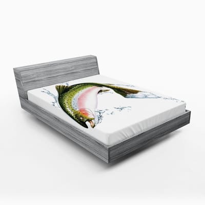 ABAKUHAUS Vis Hoeslaken, Zalm Fotorealistische Kunst, Zachte Decoratieve stof met Elastische Band, 160 x 200 cm, Multicolor