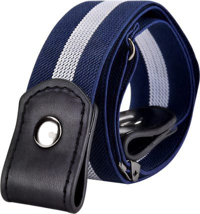 Verstelbare Stretch Elastische Tailleband – Blauw en Wit – Onzichtbare Riem – Gespvrije Riemen voor Dames en Heren – Jeans, Broeken en Jurken – Geen Gesp – Gemakkelijk te Dragen