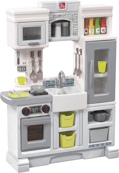 Speelkeuken Kinderen - Keukentje Speelgoed - Samen Spelen - Inclusief 24 Accessoires - 1124 cm Hoog - Wit Grijs
