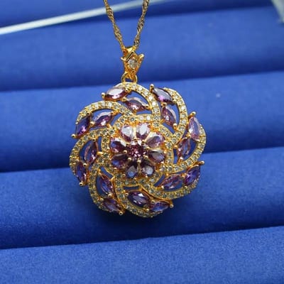 Élégant Collier Pendentif Zirconia Multicolore Plaqué Or - Pour Femmes Parfait Pour les Mariages & la Saint-Valentin brown