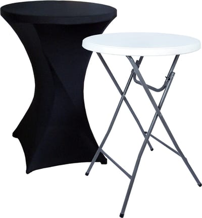 BRASQ Statafel Wit/Grijs – Ø80 cm – Staantafel – Partytafel – Bartafel – Inclusief Zwarte Statafelrok – Vouwtafel – Inklapbaar – Voor Binnen en Buiten – Kunststof en Metaal