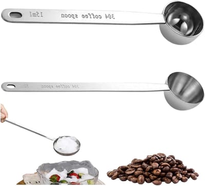 Set van 2 Herbruikbare Ronde Koffielepels van RVS, Ideaal voor Koffiemeting en Doseren, 15ml/30ml Maatvoering