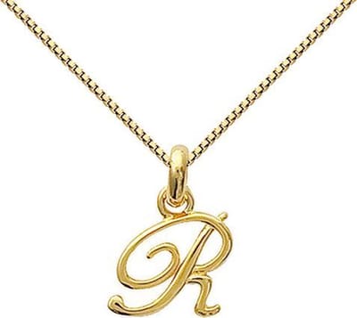 Amanto Ketting Letter R Gold - 925 Zilver Verguld - Alfabet - 11x18mm - 50cm