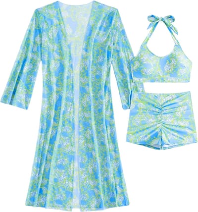 Bovista Bikini Set Dames - Strandjurk - Volwassenen - Strandtuniek - Blouse - Blauw/Groen - Maat S