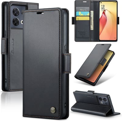 CaseMe Wallet Case met RFID Bescherming en Magneetsluiting voor OPPO Reno8 Pro 5G _ Zwart