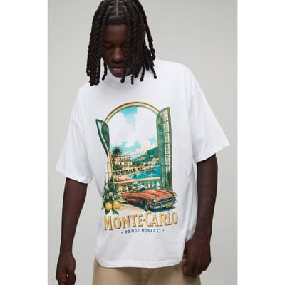 Wit Oversized T-shirt Met Monte Carlo Print | White | Size Large