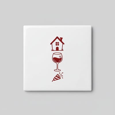 Huis Wijn Feest Iconen Keramische Tegel – Minimalistische Leuke Wanddecoratie voor Keuken of Bar – 15 × 15 cm