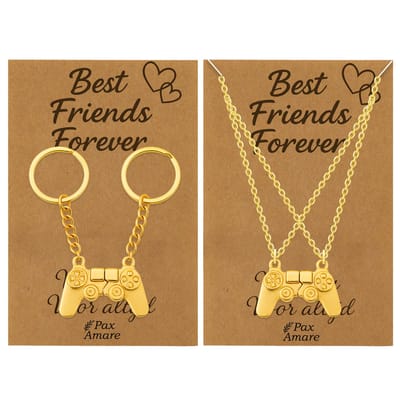 BFF Ketting + Sleutelhanger voor 2 'Best Friends Forever' - Controller - BFF Ketting + Sleutelhangers op Cadeau Kaartje - Goudkleurig - Vriendschap Symbool - Pax Amare