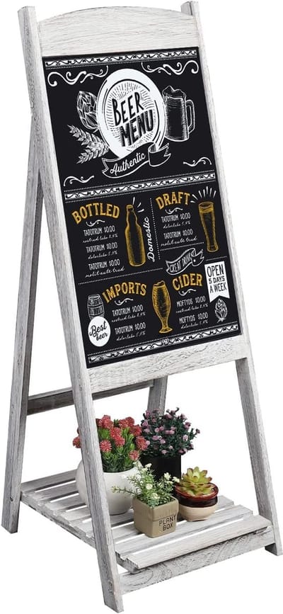 unho Vrijstaand Houten Krijtbord - Magnetisch Boodschap Schrijven Schoolbord - Menu Memo Bord - Sidewalk Easel A-Frame Board - met Display Plank - voor Koffie, Restaurant, Bruiloft, Feest- 110x44x40cm, Grijs