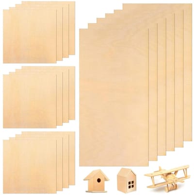 Set van 18 Onbehandelde Houten Platen voor Creatieve Projecten, Balsa Hout en Dunne Plywood, Ideaal voor DIY Kunst en Ambachten, Modelbouw en Graveren (100 x 100 mm, 100 x 200 mm)