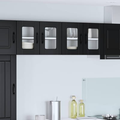 vidaXL - Wandglas - Kasten - PORTO - Zwart - 60 - x - 31 - x - 40 - cm - Bewerkt - hout