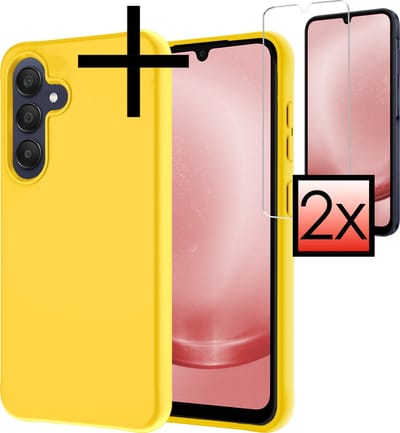Hoesje - Met 2x Screenprotector - Geschikt voor Samsung Galaxy A25 - Sterk & Shockproof - Back Cover - Siliconen Case - Telefoon Hoes - Geel