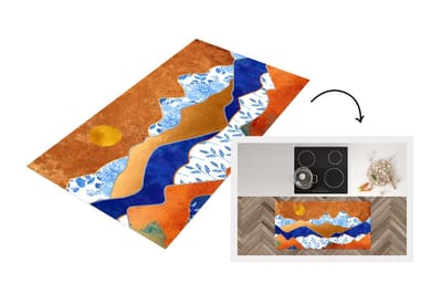 Keukenloper - Loper keuken - Goud - Delfts Blauw - Bergen - 120x60 cm - Keukenloper vinyl