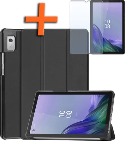 Hoesje - Geschikt voor Lenovo Tab M9 - Met Screenprotector - Trifold Bookcase - Hard Cover - Hardcover Book Case - Tablet Hoes - Zwart