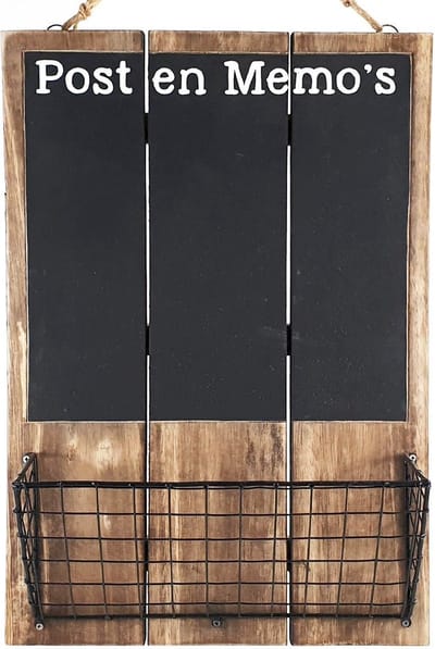 Woodart Houten Post- en Memobak met Raster – 49x33x11 cm – Natural/Black – Wand Organizer Postvak – Brievenhouder – Kantoor & Hal