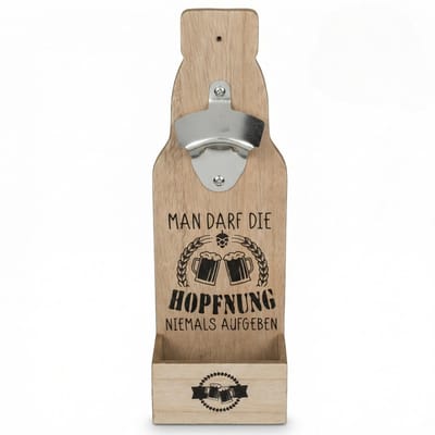 Dailygoods - Wandflesopener van Hout met Opvangbak - Metalen Flesopener voor Wandmontage