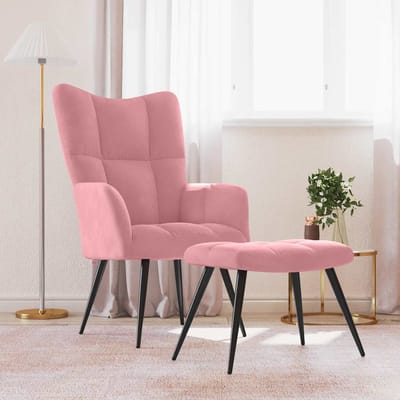 vidaXL - Relaxstoel - met - voetenbank - fluweel - roze