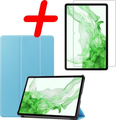 Hoesje Geschikt voor Samsung Galaxy Tab S8 Plus - Met Screenprotector - Trifold Bookcase - Hard Cover - Hardcover Book Case - Tablet Hoes - Lichtblauw