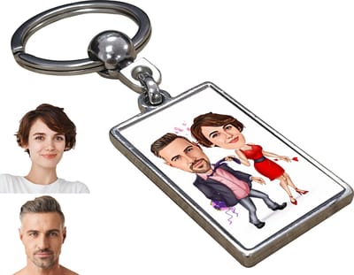 Liefde Karikatuur Man en Vrouw - Gepersonaliseerde Karikatuur Sleutelhanger met Jouw Foto - Cadeau - Verjaardag - Kerst - Kado - Valentijn - Gepersonaliseerd Cadeau