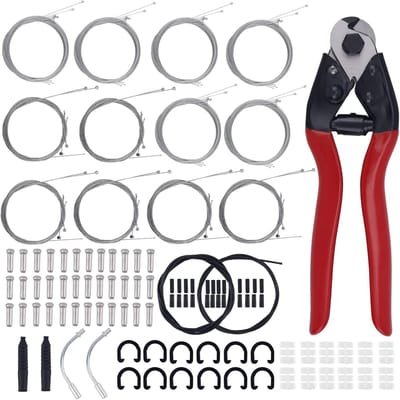 Complete Set van 103 Stuks Fietskabels en Remkabels met O-Ringen, Blinker Caps en C-Vormige Buckles voor Fietsreparatie