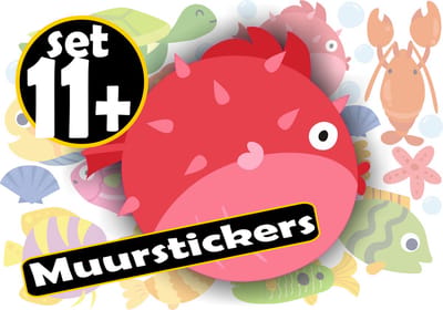 Jerma - Vissen - muur - meubel - Decoratie - Sticker - set 11 st - Vis 13x9 cm - Zelfklevend - Vinyl