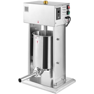 Poussoir à saucisses électrique, Poussoir à viande vertical de 10 kg, Contrôle de vitesse progressif et pédale, Remplisseur de saucisses robuste en acier inoxydable avec 4