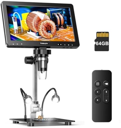 10,1" Digitale Microscoop met HD IPS Scherm, 20 MP, 5X-1500X Zoom, HDMI/USB-C, 64GB SD-kaart