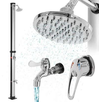 Zonnedouche 20L met voetdouche en regendouchekop 217 cm Zilver/Zwart ML-Design