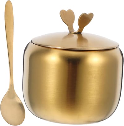 RVS Suikerpot Kruidenfles - Kruidendispenser met Lepel en Deksel - Suikerpot en Suikerrek 2 in 1 - Goud